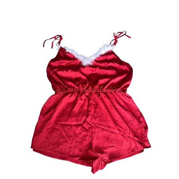 Valentine Sexy Lingerie Red Santa Dress Teddy Sleepwear Set Large Romper Robe - Picture 3 of 13